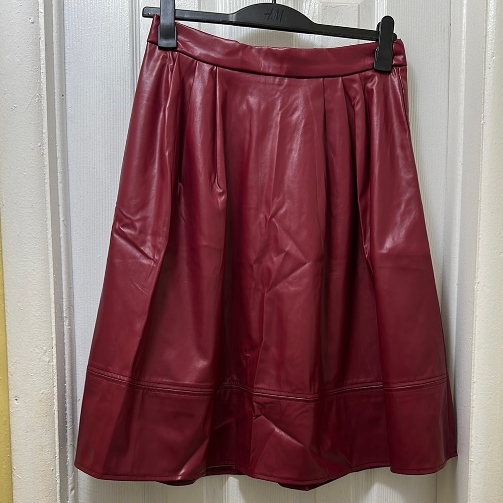 Red Pleated Midi A-Line Skirt for Cocktail